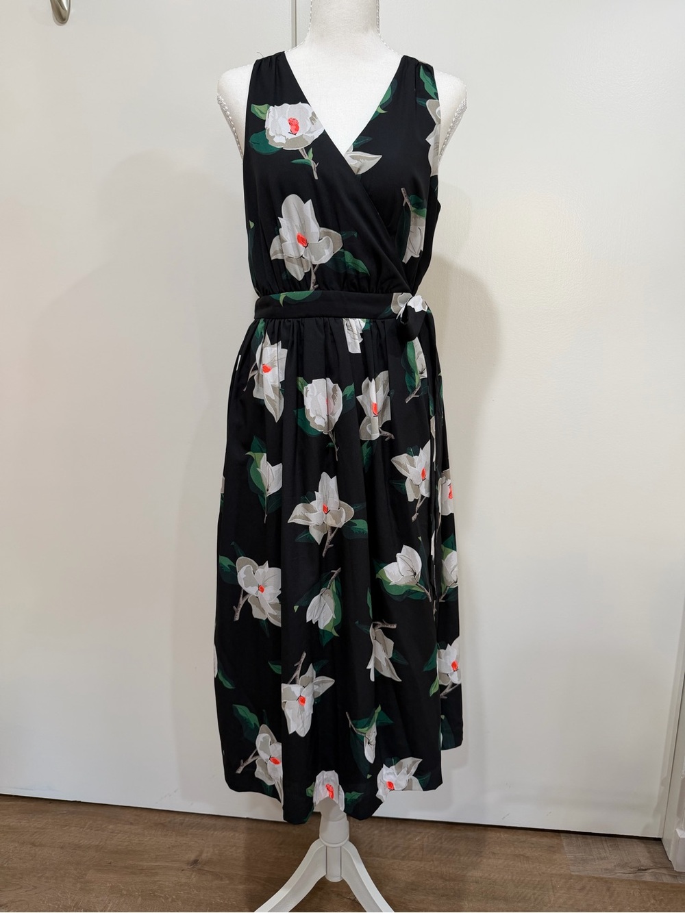 Banana Republic Black Floral Wrap Midi Dress